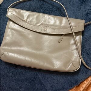 Anne Klein Vintage Leather Chic Cream Crossbody Bag